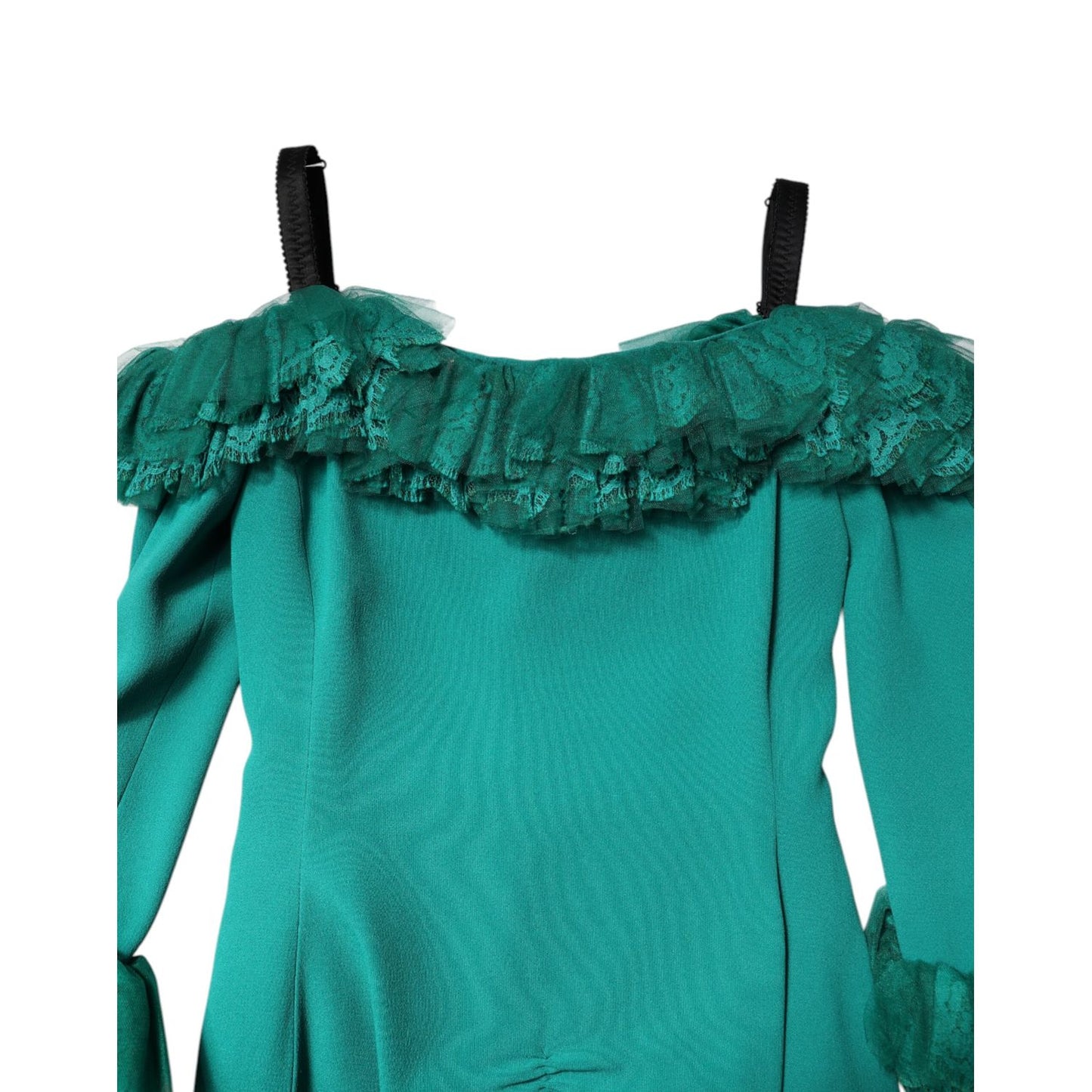 Dolce & Gabbana Green Lace Off Shoulder Sheath Mini Dress