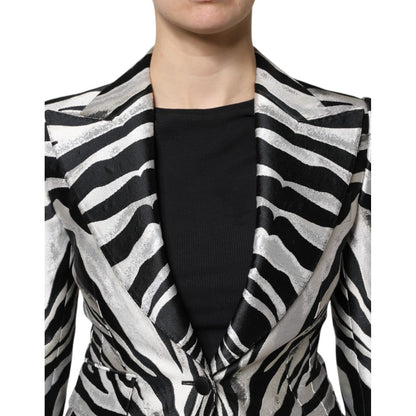 Dolce & Gabbana Black White Polyester Women Blazer Jacket
