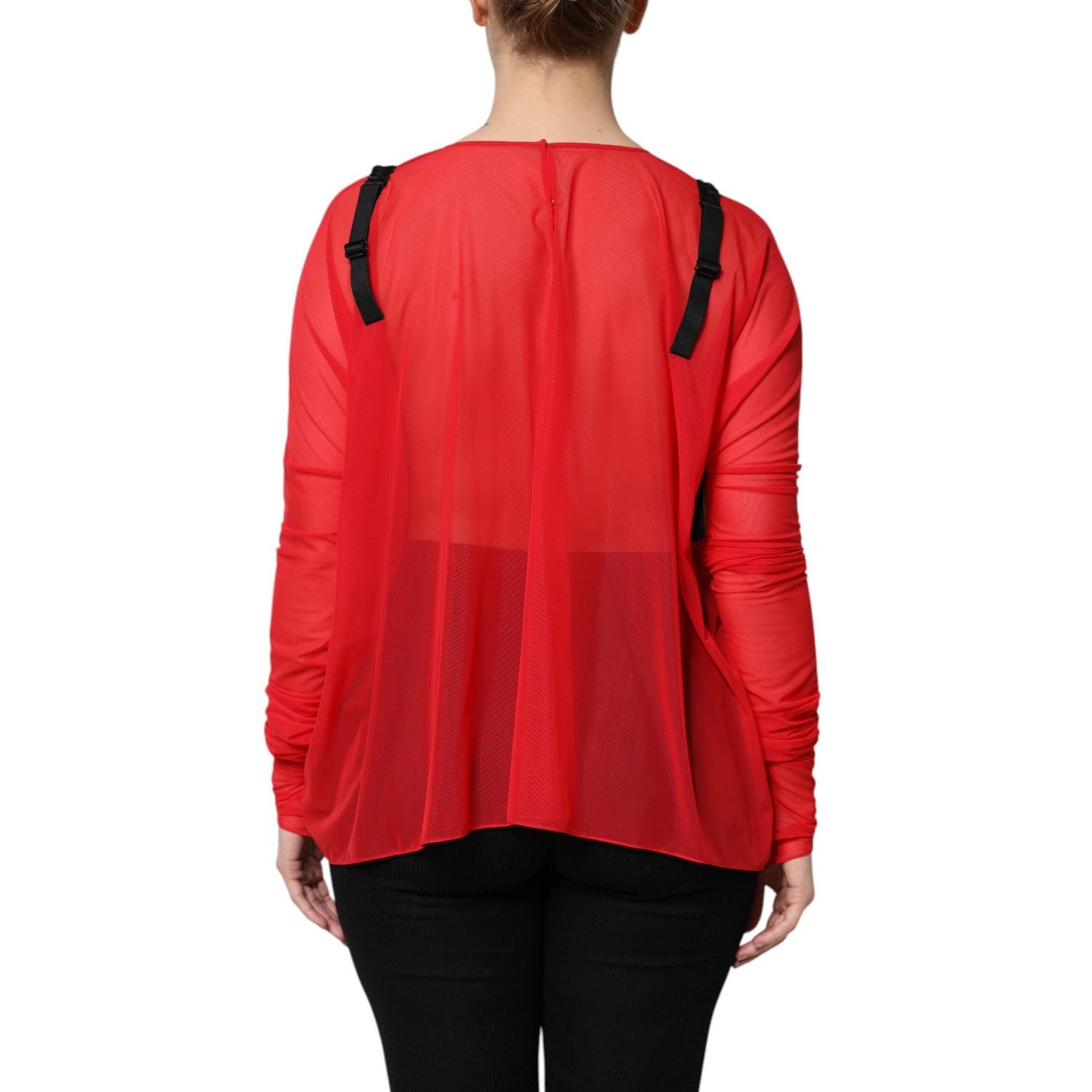 Dolce & Gabbana Red Black Bustier Detailing Long Sleeves Top