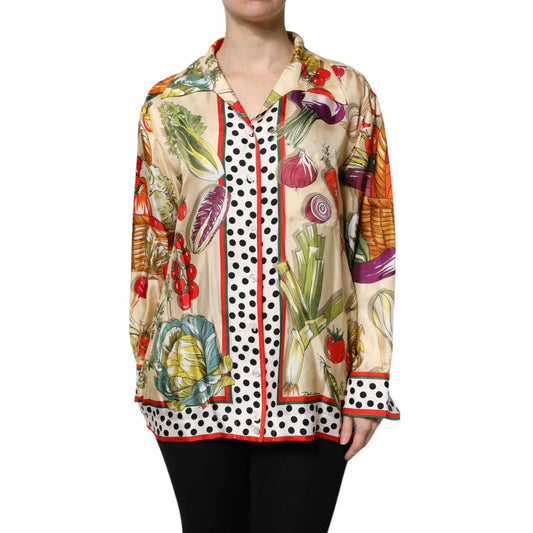 Dolce & Gabbana Multicolor Vegetables Silk Long Sleeves Top