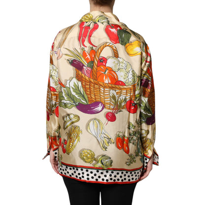 Dolce & Gabbana Multicolor Vegetables Silk Long Sleeves Top