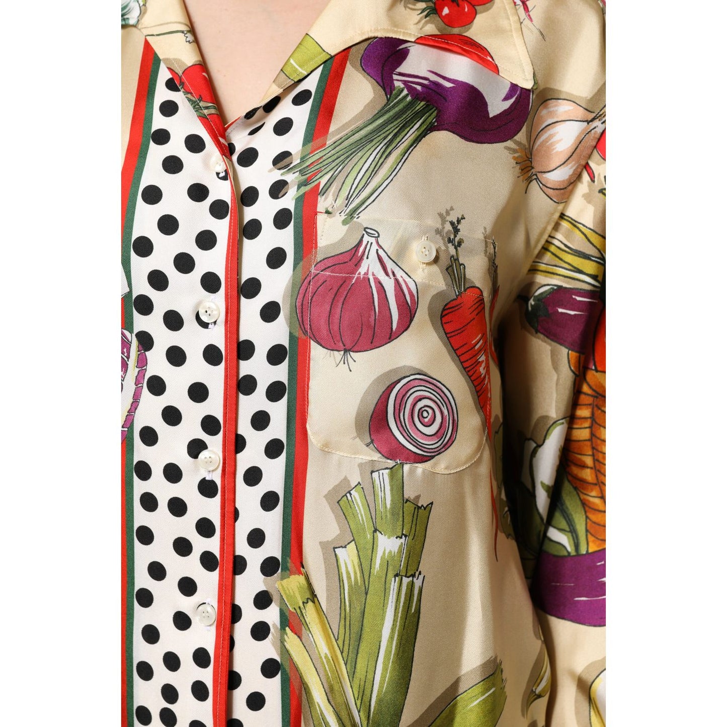 Dolce & Gabbana Multicolor Vegetables Silk Long Sleeves Top