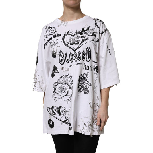 Dolce & Gabbana White Cotton DG BLESSED Printed T-shirt THS90403-44