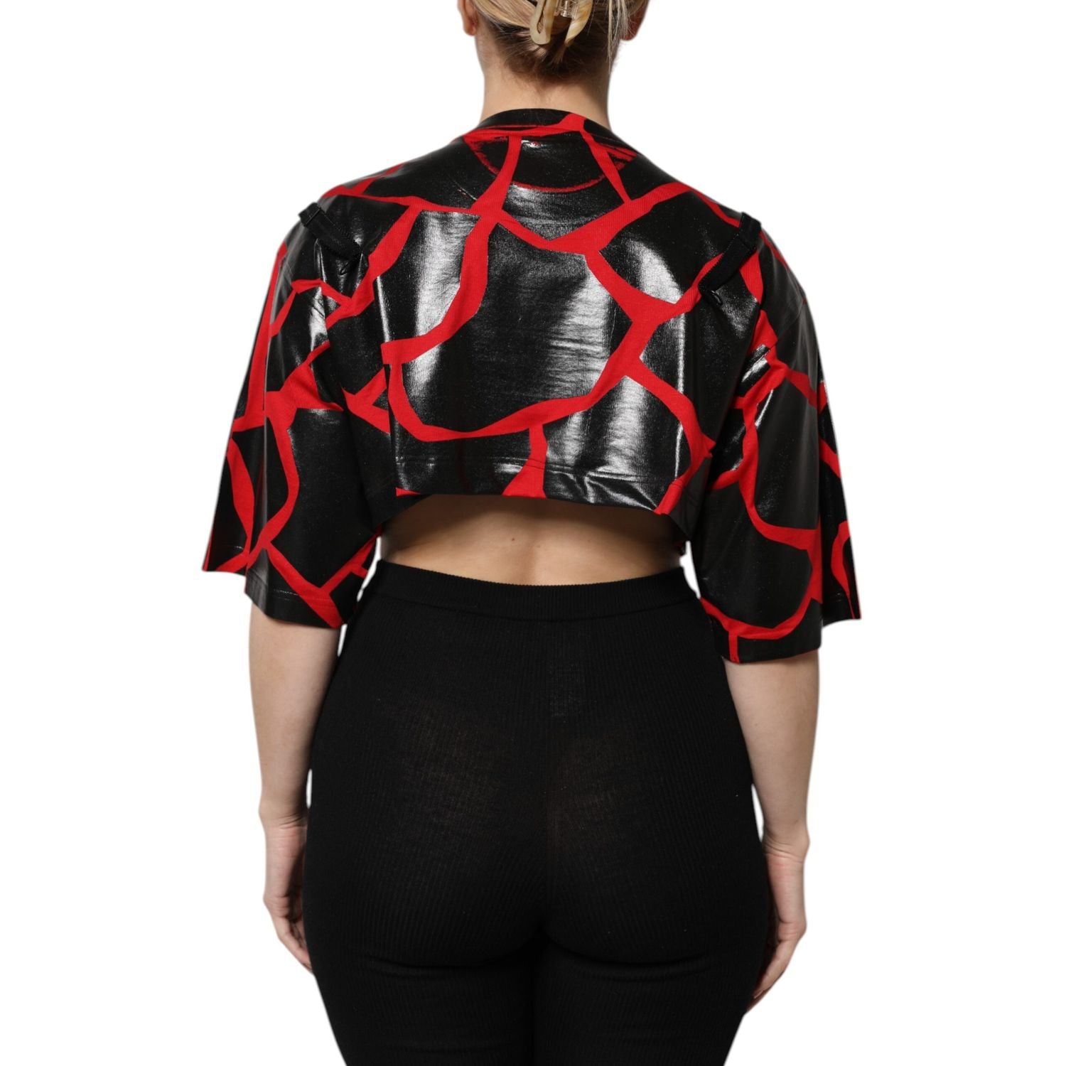 Dolce & Gabbana Red Black Cotton Bustier Detailing Cropped Top