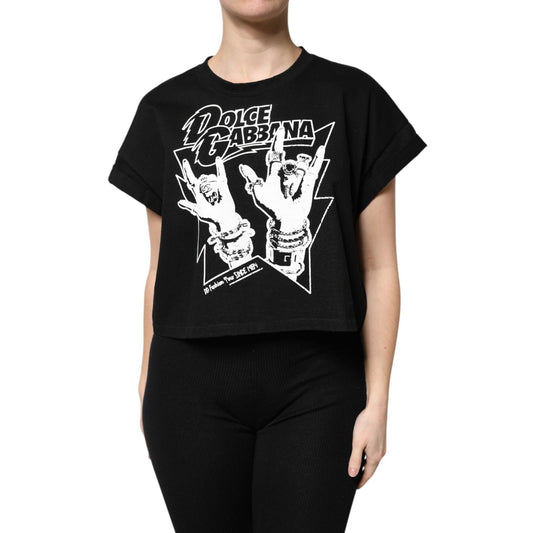 Dolce & Gabbana Black Cotton Printed Short Sleeves T-shirt THS90413-50