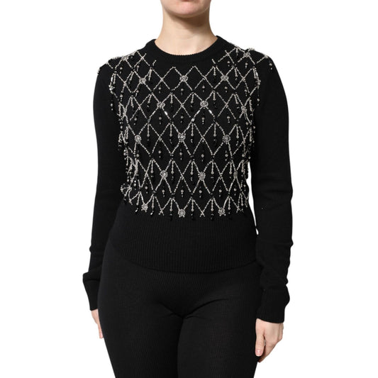 Dolce & Gabbana Black Cashmere Embellished Long Sleeves Top THS90420-36