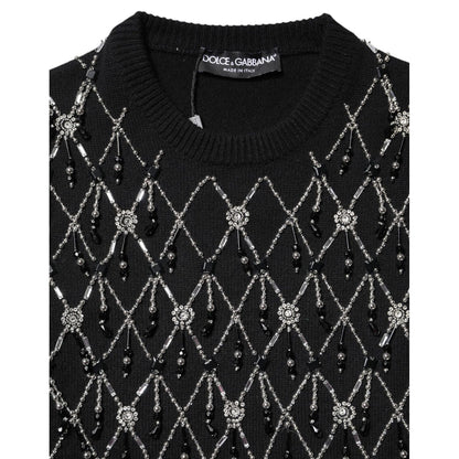 Dolce & Gabbana Black Cashmere Embellished Long Sleeves Top