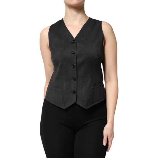 Dolce & Gabbana Black Striped Button Down Sleeveless Vest Top TSH7067-42