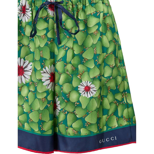 Gucci Green Flower Printed Silk Shorts