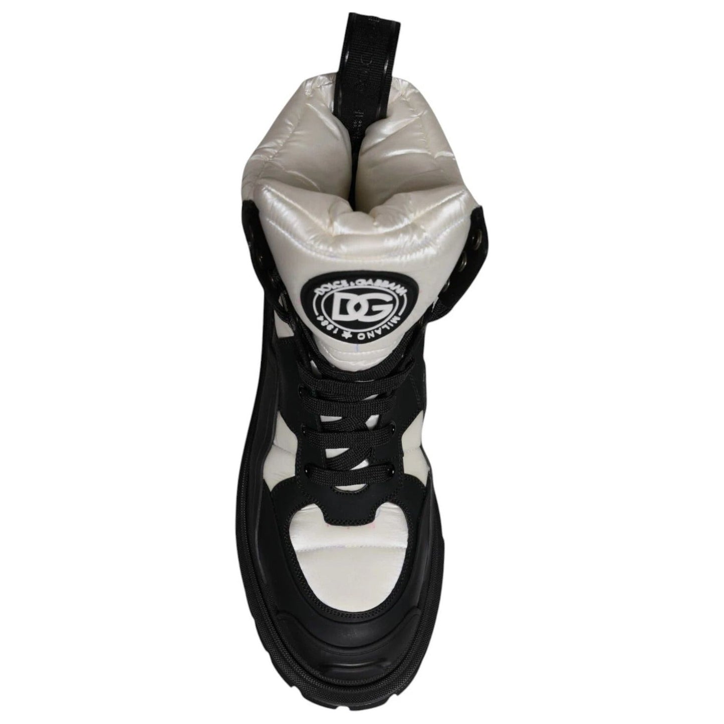 Dolce & Gabbana Black White Padded Mid Calf Lace Up Boots Shoes