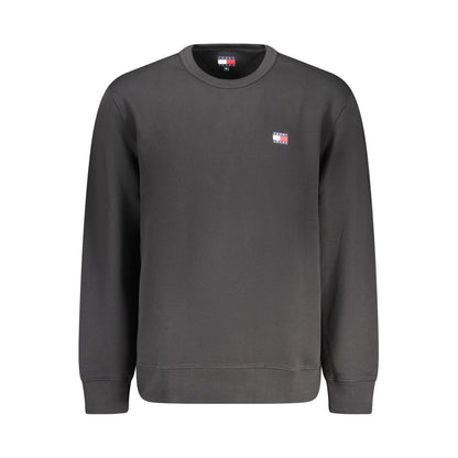 Tommy Hilfiger Black Cotton Men Sweater with logo, sleek design, and soft brushed finish.