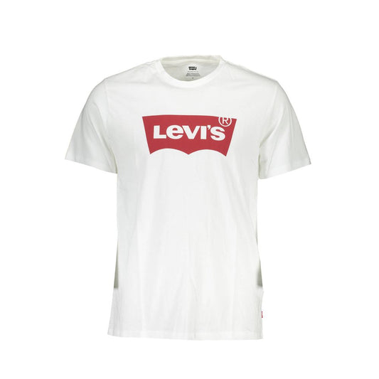 Levi's White Cotton Men T-Shirt with bold logo print on front, made from high-quality cotton for comfort and timeless fashion style.