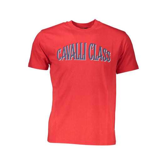 Cavalli Class Red Cotton Men T-Shirt with distinctive print and iconic logo, short sleeves, crew neck, regular fit.