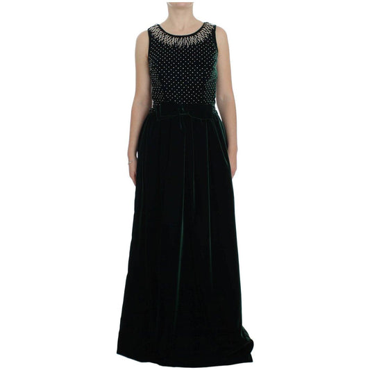 Dolce & Gabbana Enchanted Emerald Velvet Crystal Maxi Dress Dolce & Gabbana Black