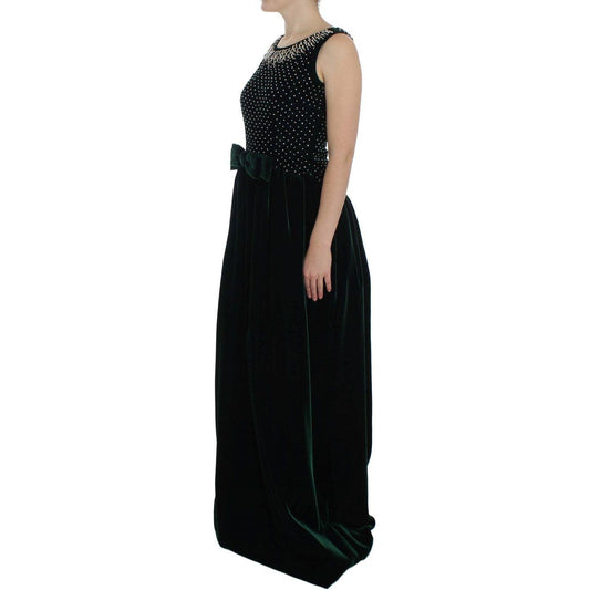 Dolce & Gabbana Enchanted Emerald Velvet Crystal Maxi Dress Dolce & Gabbana Tan