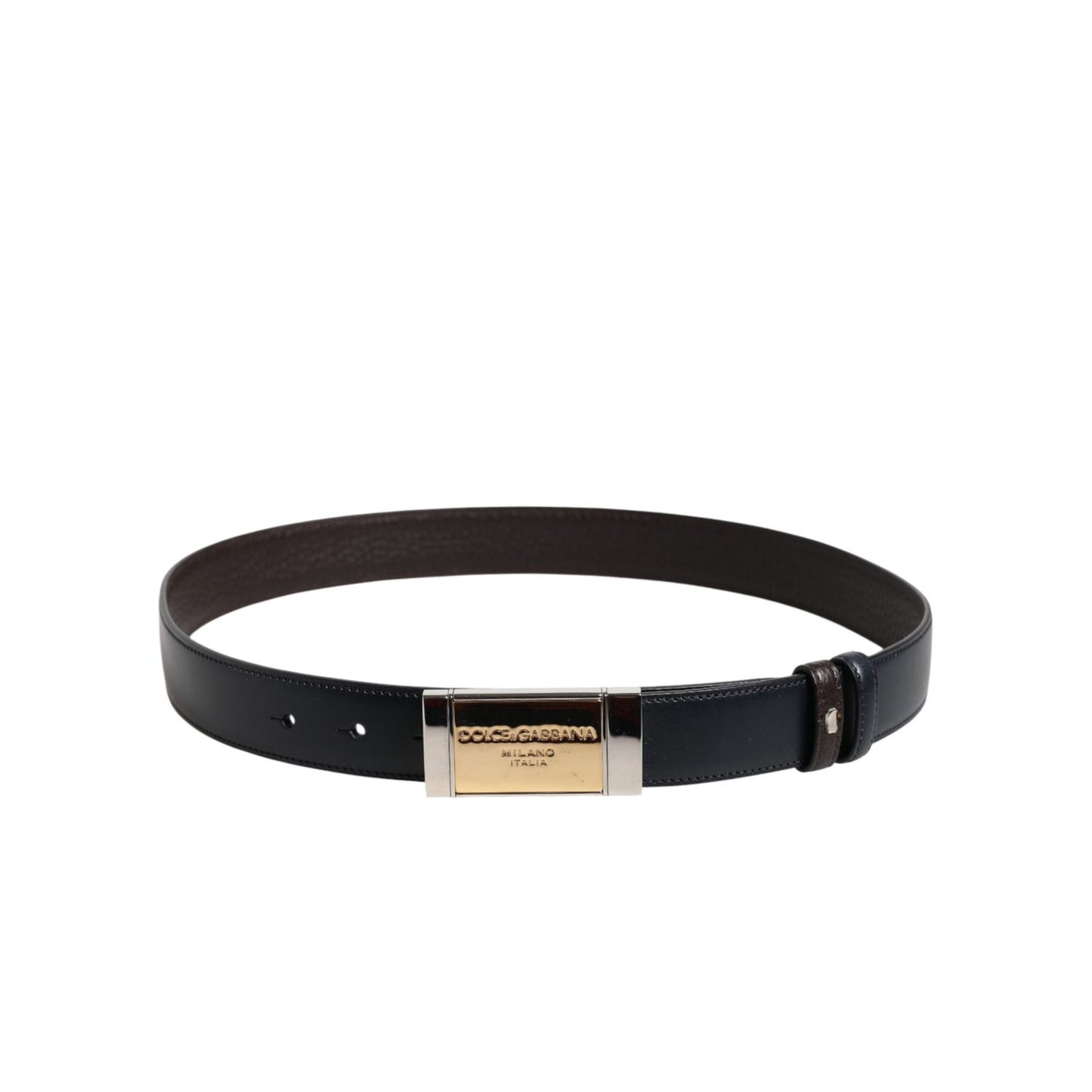Dolce & Gabbana Black Blue Leather Gold Buckle Reversible Belt