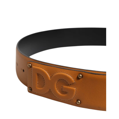Dolce & Gabbana Brown Leather Buckle DG Logo Embossed Belt