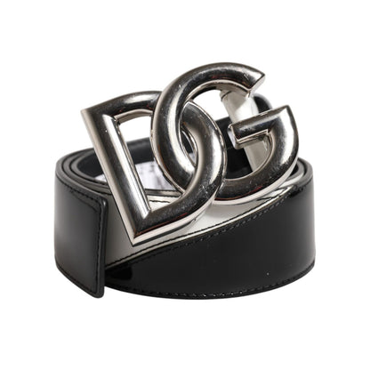 Dolce & Gabbana Black White Leather DG Metal Buckle Belt