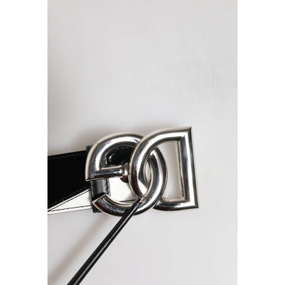 Dolce & Gabbana Black White Leather DG Metal Buckle Belt
