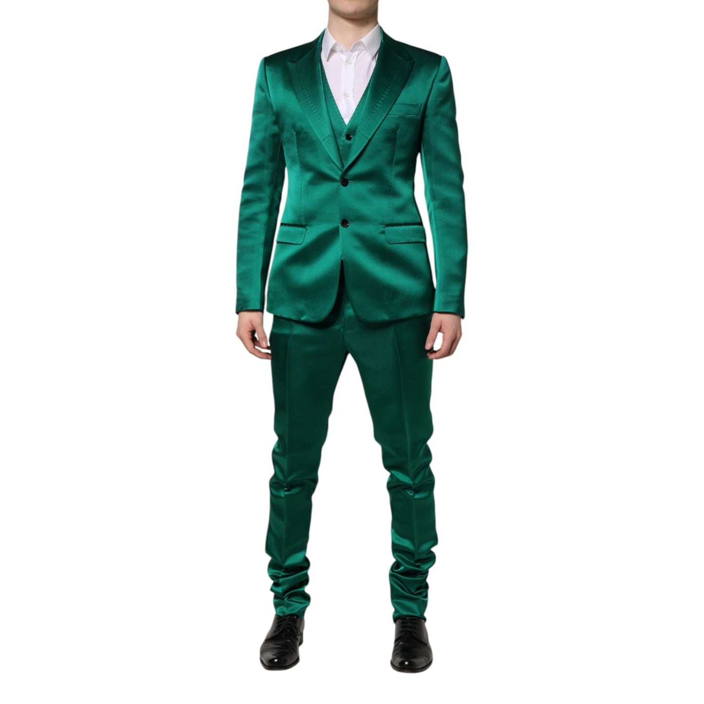 Dolce & Gabbana Green Silk 3 Piece Single Breasted Suit Dolce & Gabbana