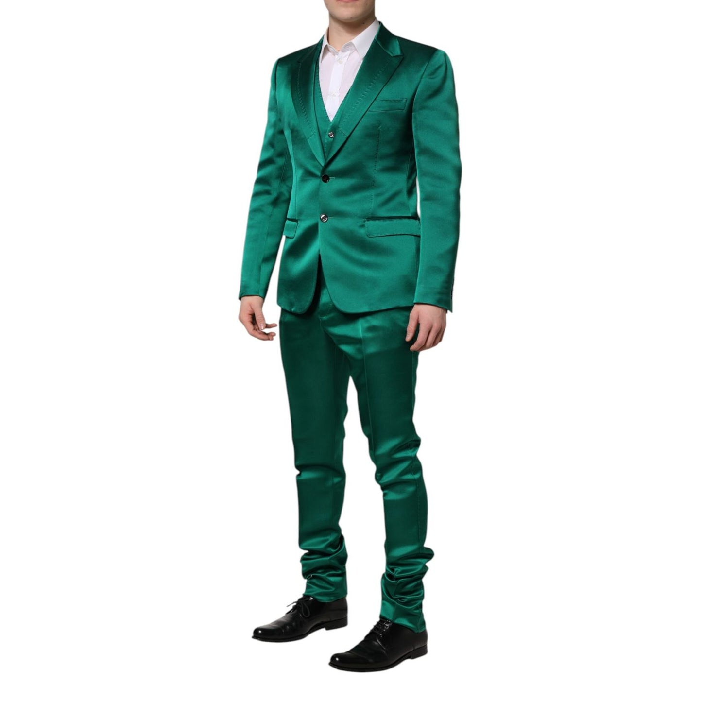 Dolce & Gabbana Green Silk 3 Piece Single Breasted Suit Dolce & Gabbana