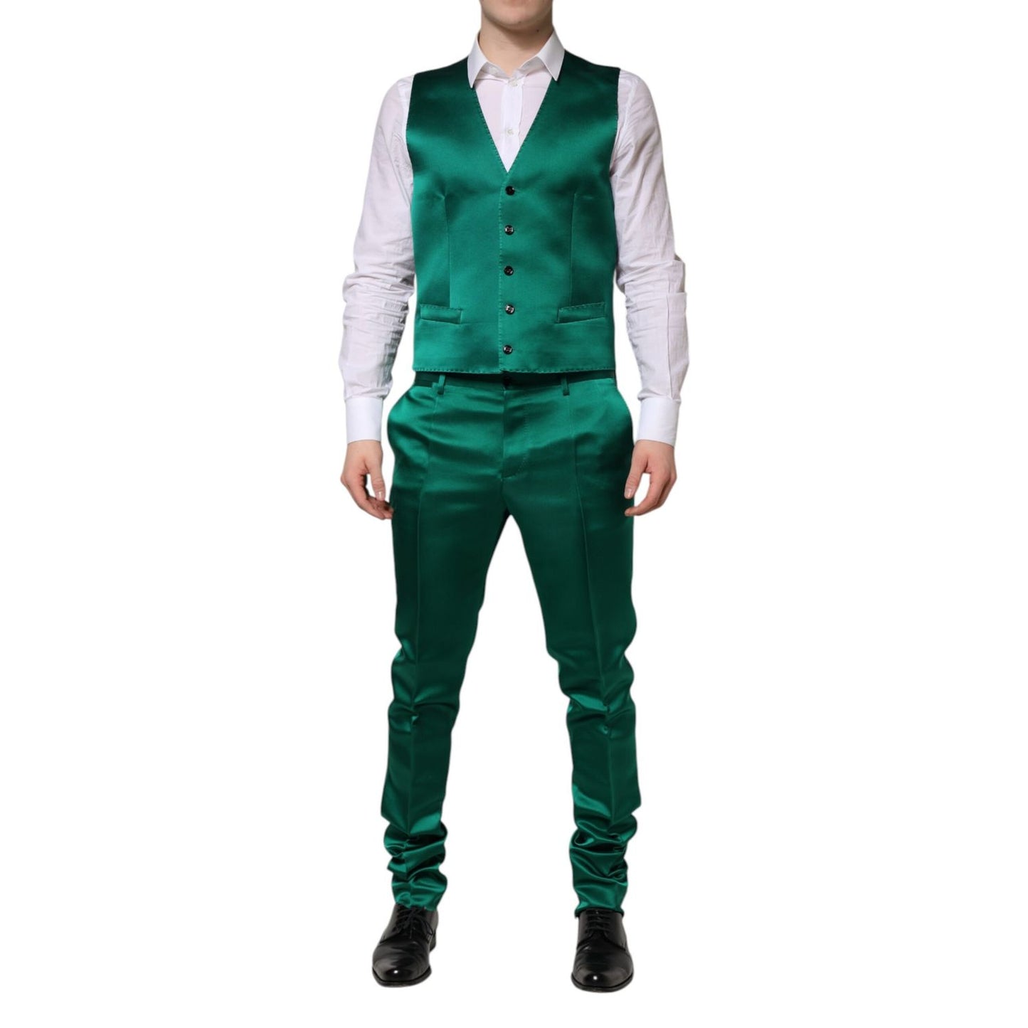 Dolce & Gabbana Green Silk 3 Piece Single Breasted Suit Dolce & Gabbana