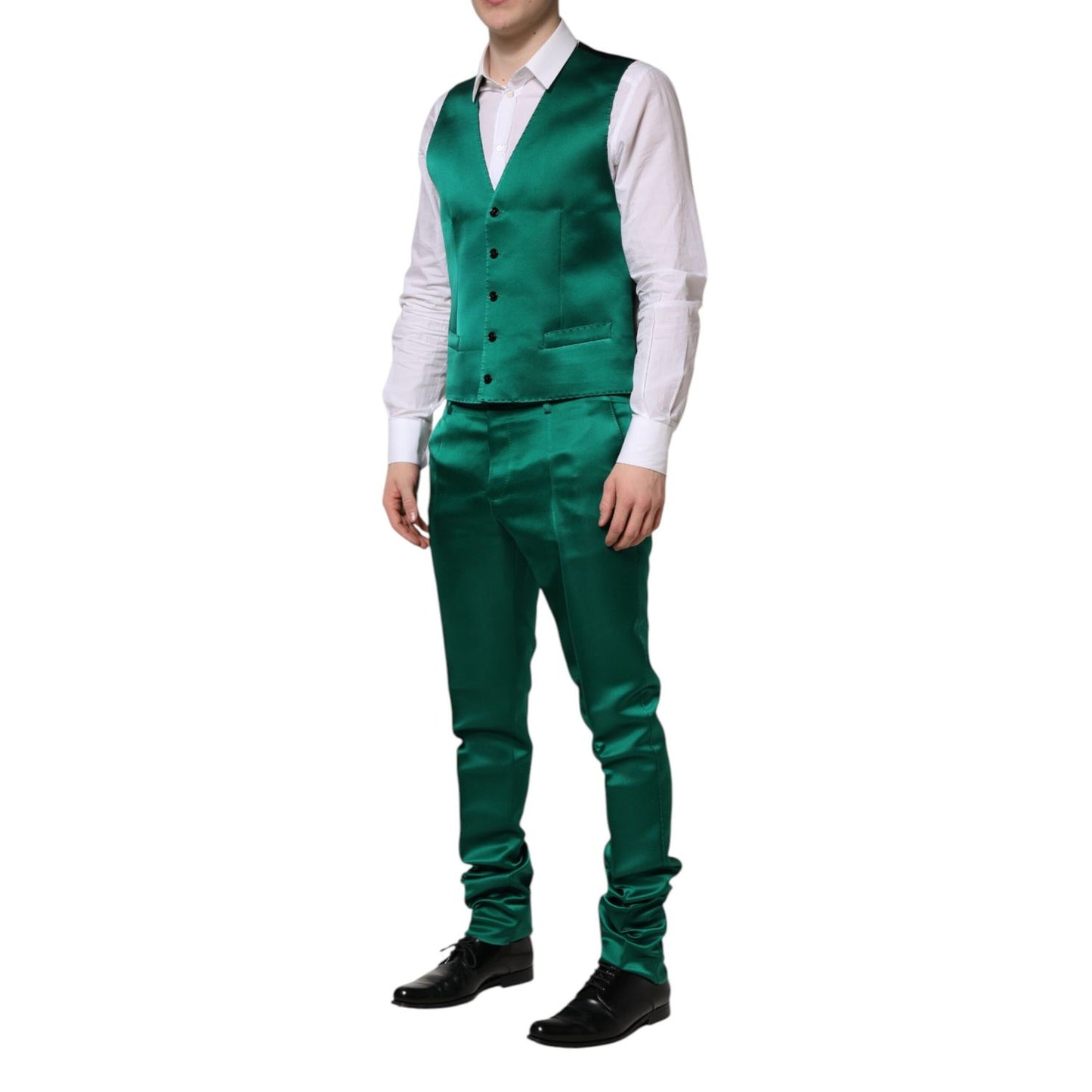 Dolce & Gabbana Green Silk 3 Piece Single Breasted Suit Dolce & Gabbana