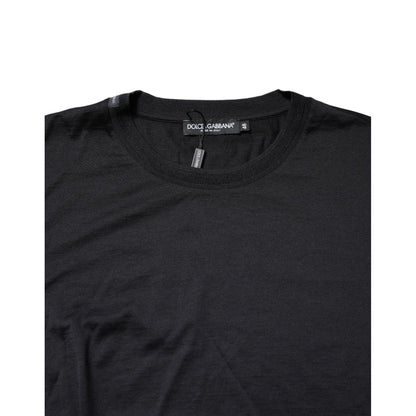 Dolce & Gabbana Dark Blue Silk Crew Neck Men Pullover Sweater