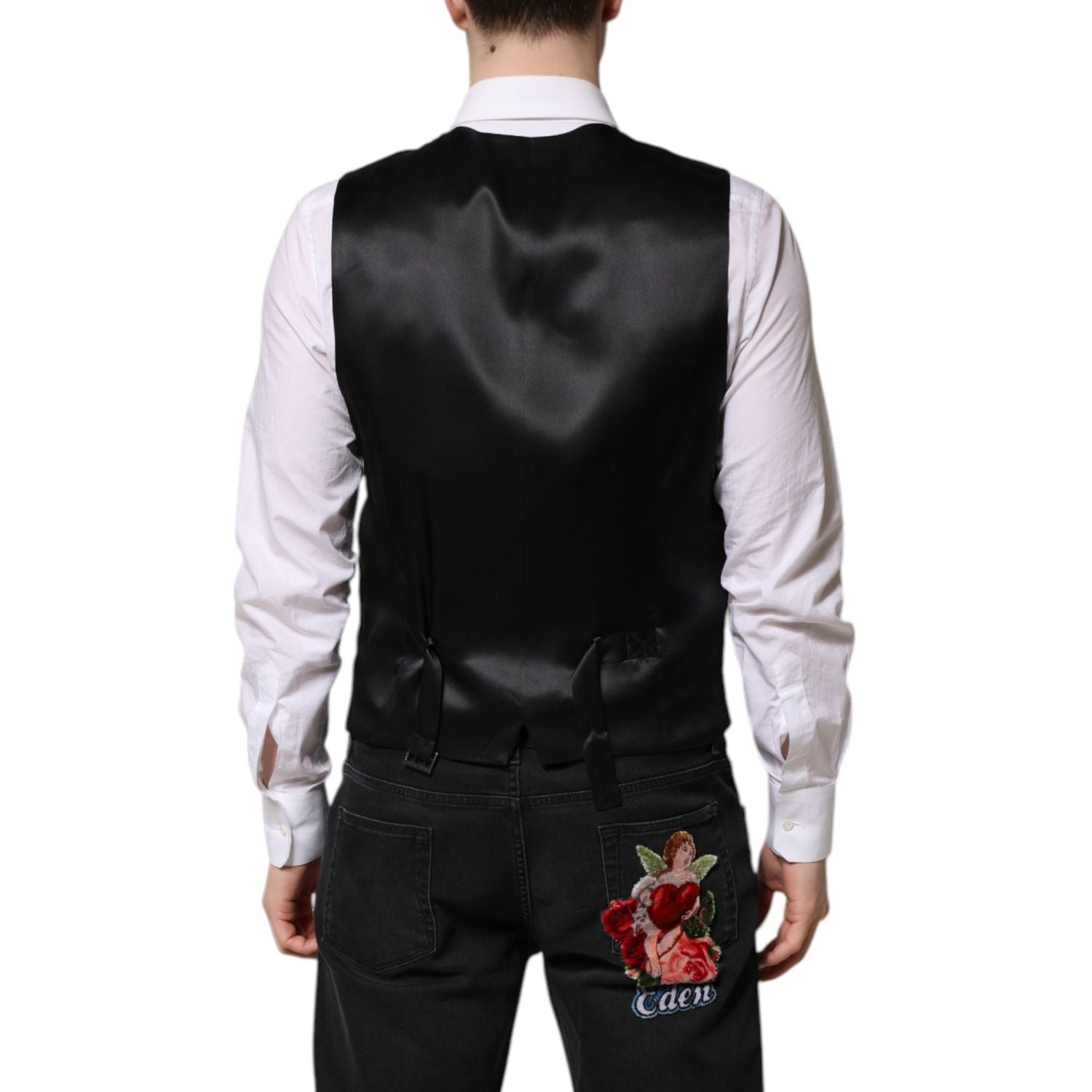 Dolce & Gabbana Black Lurex Dress Formal Men Waistcoat Vest