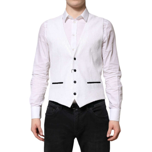 Dolce & Gabbana White Sequined Dress Formal Waistcoat Vest TSH90462-48
