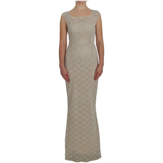 Dolce & Gabbana Elegant Beige Floral Cutout Maxi Dress Dresses Dolce & Gabbana Rosy Brown