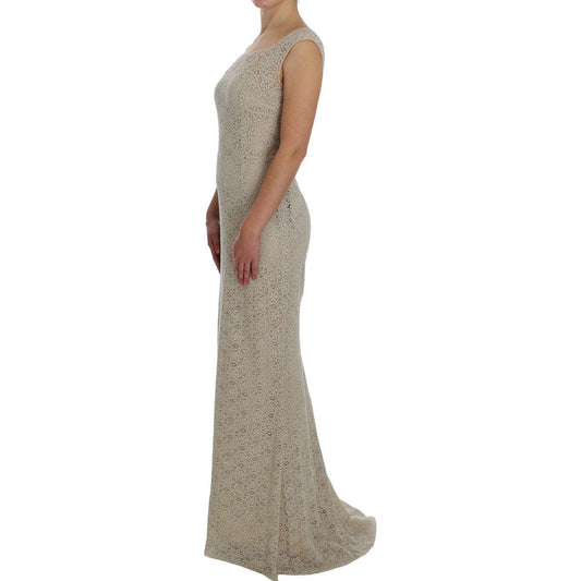 Dolce & Gabbana Elegant Beige Floral Cutout Maxi Dress Dresses Dolce & Gabbana Rosy Brown