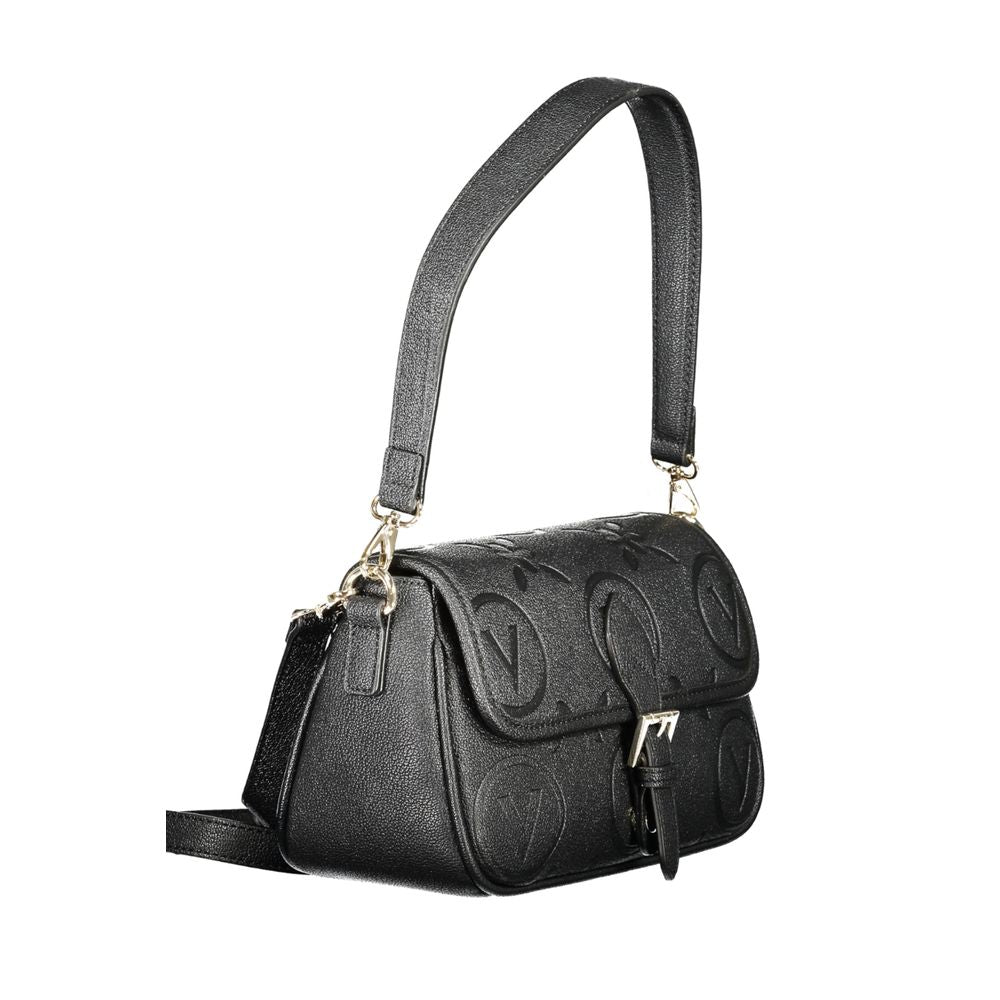 Mario Valentino Black Polyethylene Women Handbag with adjustable straps, showcasing edgy sophistication and practicality.