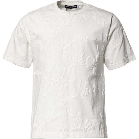 Dolce & Gabbana White Cotton Logo Embossed Crew Neck T-shirt TSH90503-44