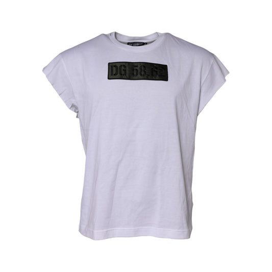 Dolce & Gabbana White Logo Embroidery Round Neck T-shirt