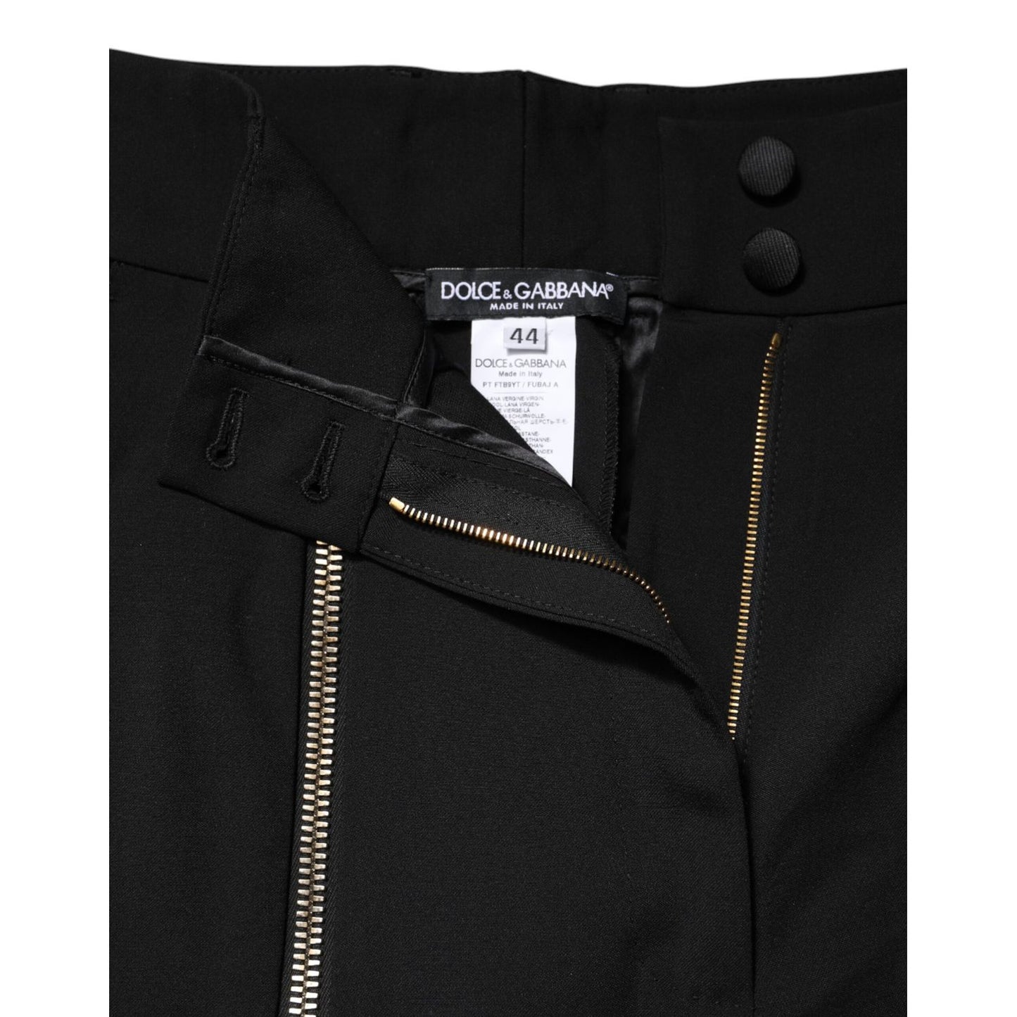 Dolce & Gabbana Black Wool High Waist Zipper Tapered Pants