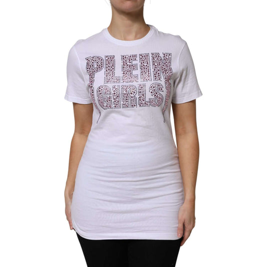 Philipp Plein White Embellished CrewNeck Short Sleeve T-shirt TSH87621-40