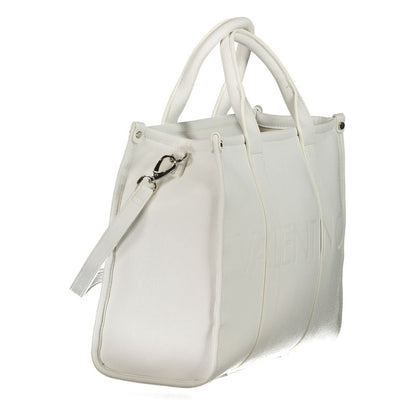 Mario Valentino White Polyethylene Handbag with handles, adjustable straps, and logo, perfect for eco-conscious fashion.