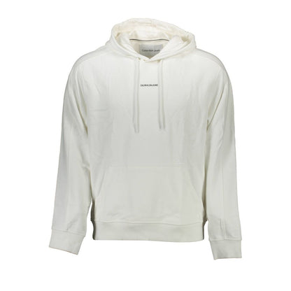 Calvin Klein White Cotton Men Sweater, organic cotton, long sleeve hooded sweatshirt with central pocket and iconic logo.