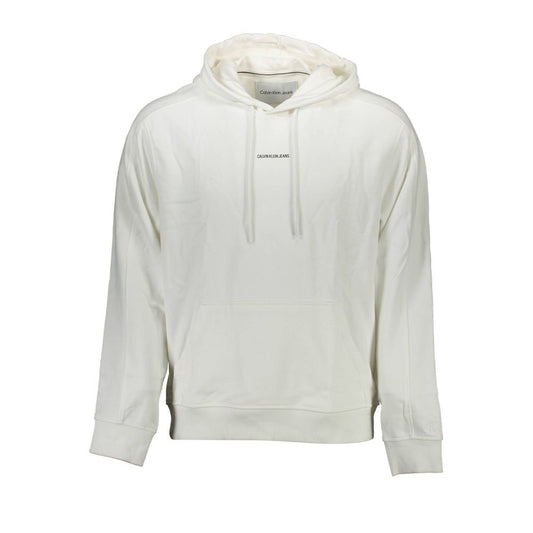 Calvin Klein White Cotton Men Sweater, organic cotton, long sleeve hooded sweatshirt with central pocket and iconic logo.