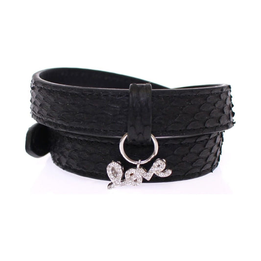 Nialaya Exquisite Black Snakeskin Silver Bracelet Bracelet Nialaya Dark Slate Gray