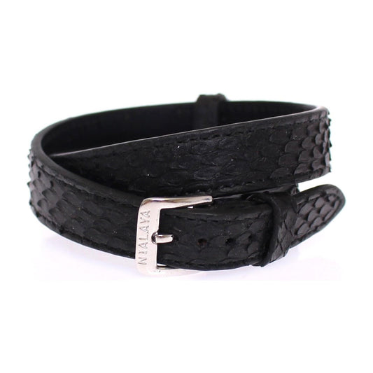 Nialaya Exquisite Black Snakeskin Silver Bracelet Bracelet Nialaya Dark Slate Gray