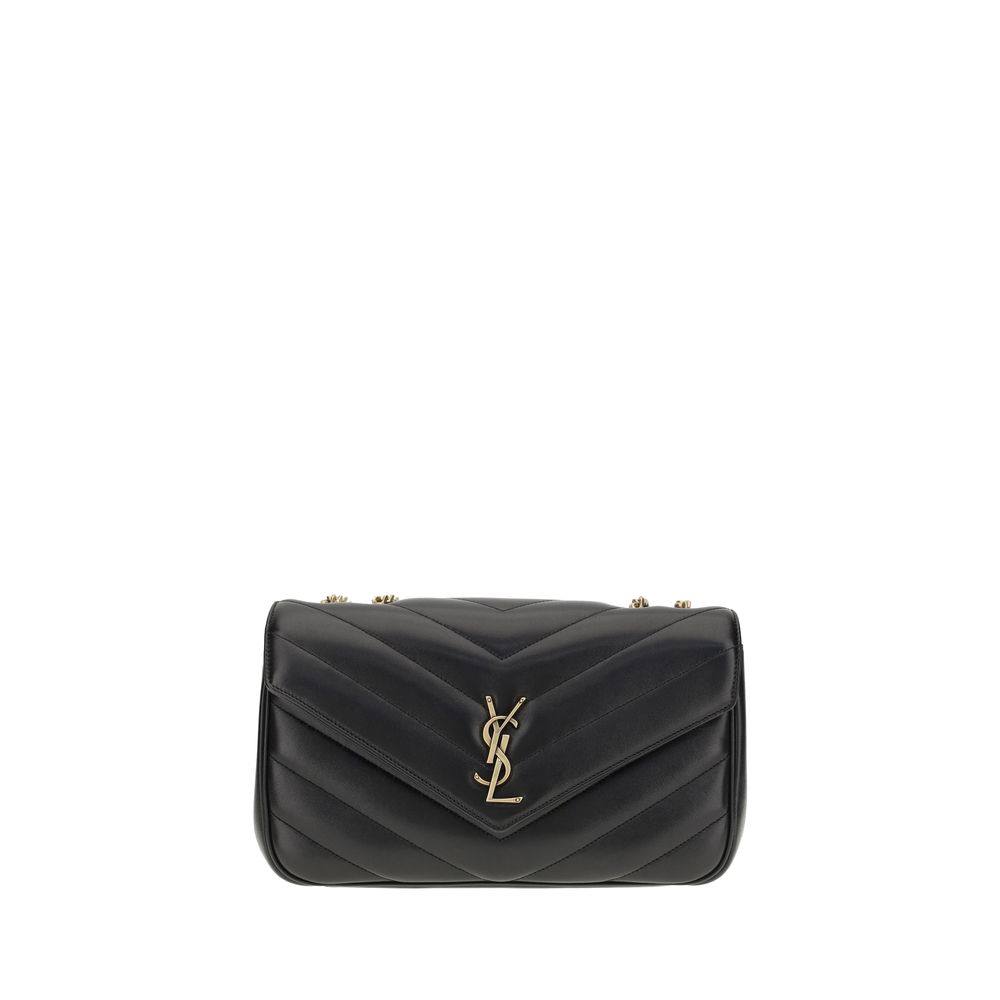 Saint Laurent Black Calf Leather Bos Taurus Shoulder Bag with quilted design and brass logo