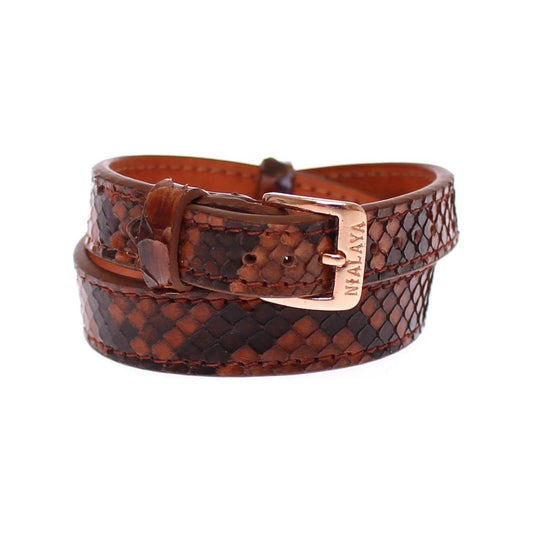 Nialaya Chic Snakeskin Leather & Gold Cuff Bracelet Bracelet Nialaya Saddle Brown