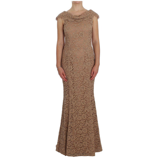 Dolce & Gabbana Elegant Pink Floral Lace Maxi Dress Dolce & Gabbana Dim Gray
