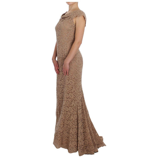 Dolce & Gabbana Elegant Pink Floral Lace Maxi Dress Dolce & Gabbana Dim Gray
