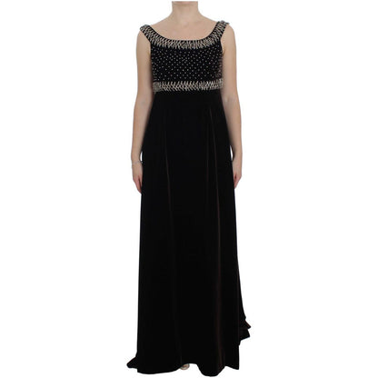 Dolce & Gabbana Brown Velvet Crystal Sheath Gown Dress
