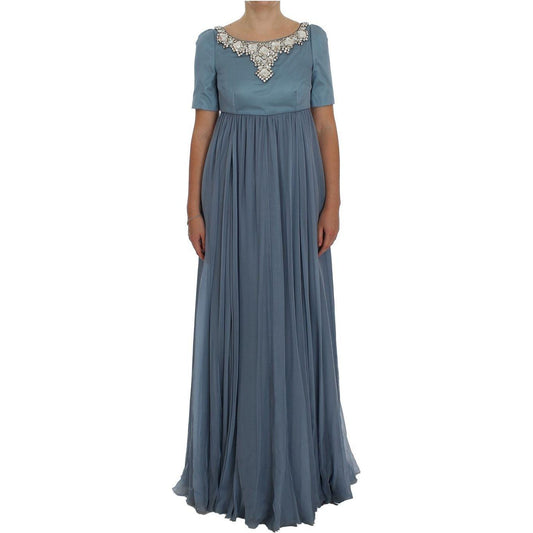 Dolce & Gabbana Elegant Crystal-Embellished Silk Gown Dolce & Gabbana Dim Gray
