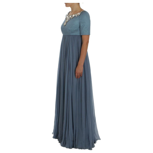 Dolce & Gabbana Elegant Crystal-Embellished Silk Gown Dolce & Gabbana Dim Gray
