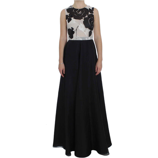 Dolce & Gabbana Elegant Floral Silk Full Length Dress Dolce & Gabbana Dark Gray